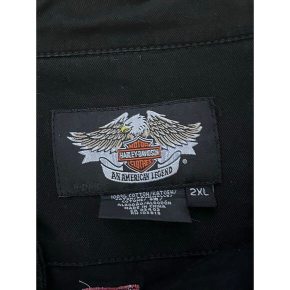 Harley Davidson Metal Button V-Twin Embroidered Zip Pocket Button Down Shirt XXL - Picture 3 of 5